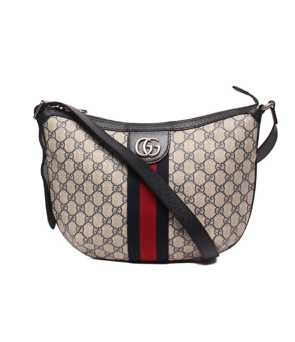 Gucci Ophidia GG Supreme Crossbody Bag Canvas Leather Gray Tan